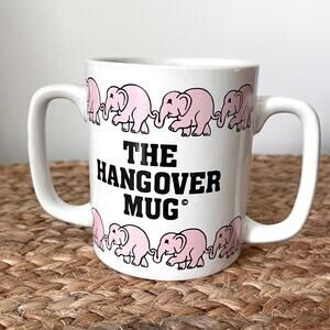 Vintage 1983 The Hangover Mug 2 Handles Pink Elephants Chadwick Miller Gag Funny